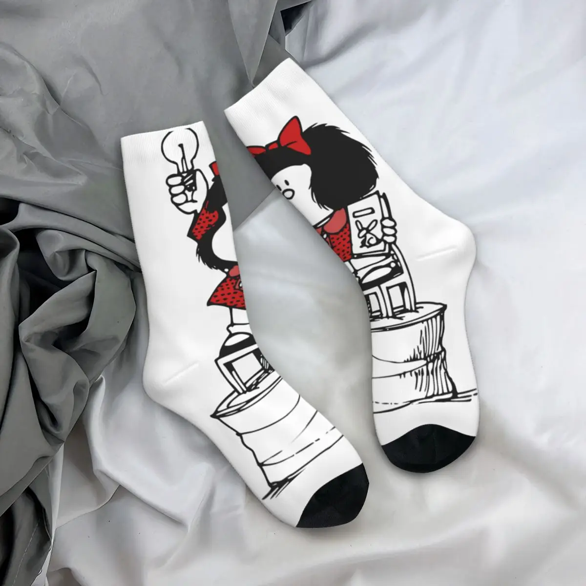 

Happy Funny Men's Socks Harajuku Freedom Feminist Mafalda Comic Cartoon Sock Skateboard Women Socks Spring Summer Autumn Winter