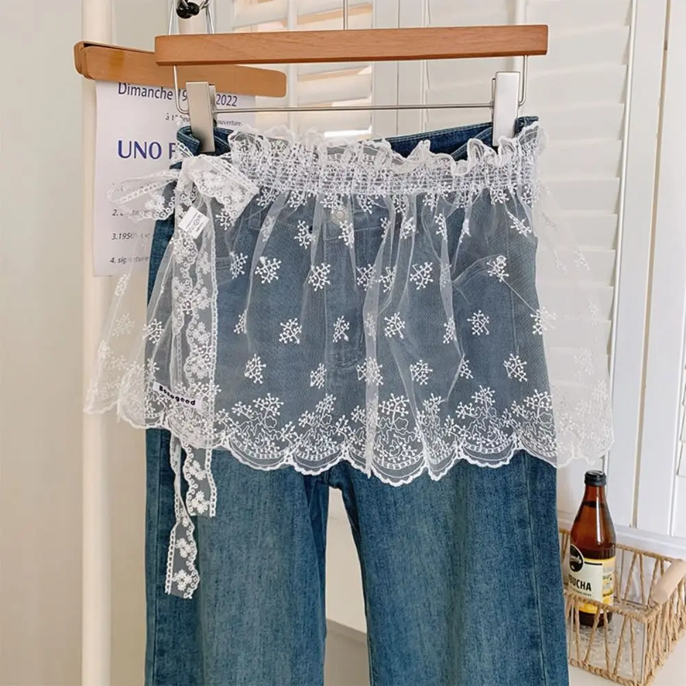 Balletcore White Lace Fart Curtain Ballet Style Korean Style Mini Lace Skirts Embroidery Layered Ruffle Short Skirts Girl