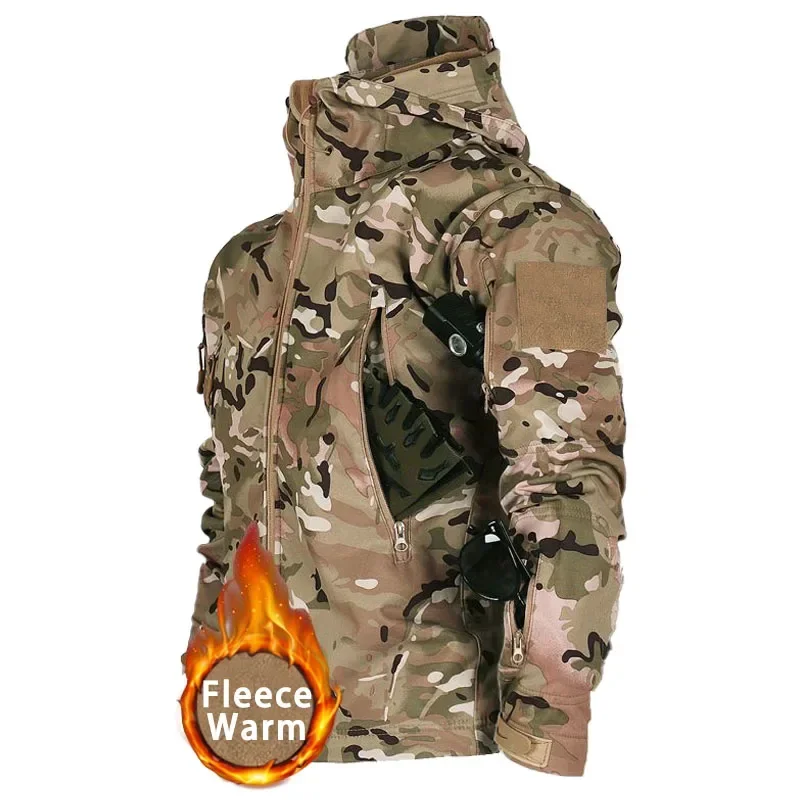 

(Not A Set) Winter Waterproof and Windproof Tactical Outdoor Men's Soft Shell Hooded Jacket and Multi Pocket Straight Leg Pants