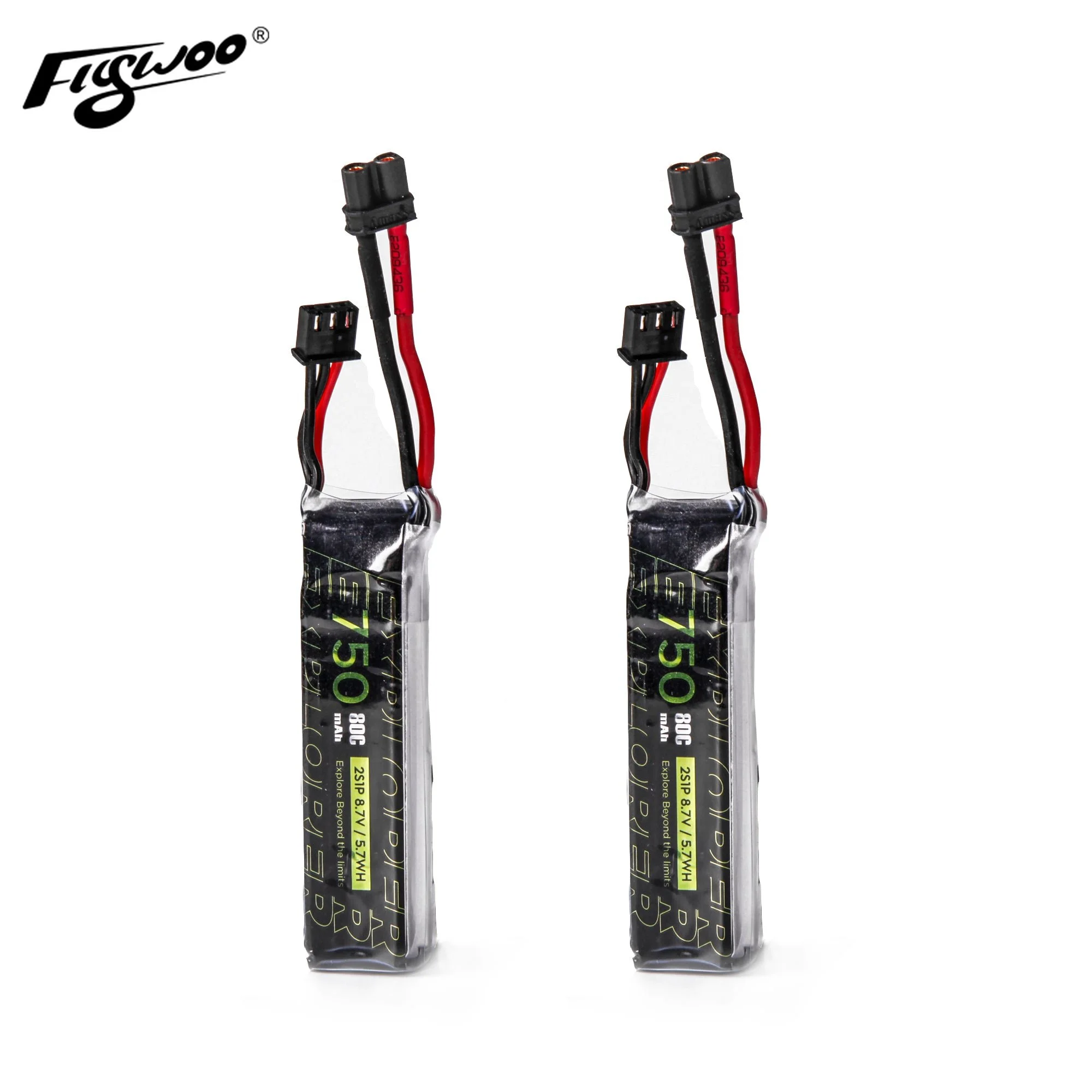 FLYWOO 2Pcs Explorer 750mAh HV 2S 80C Lipo Battery For Tiny Quad XT30