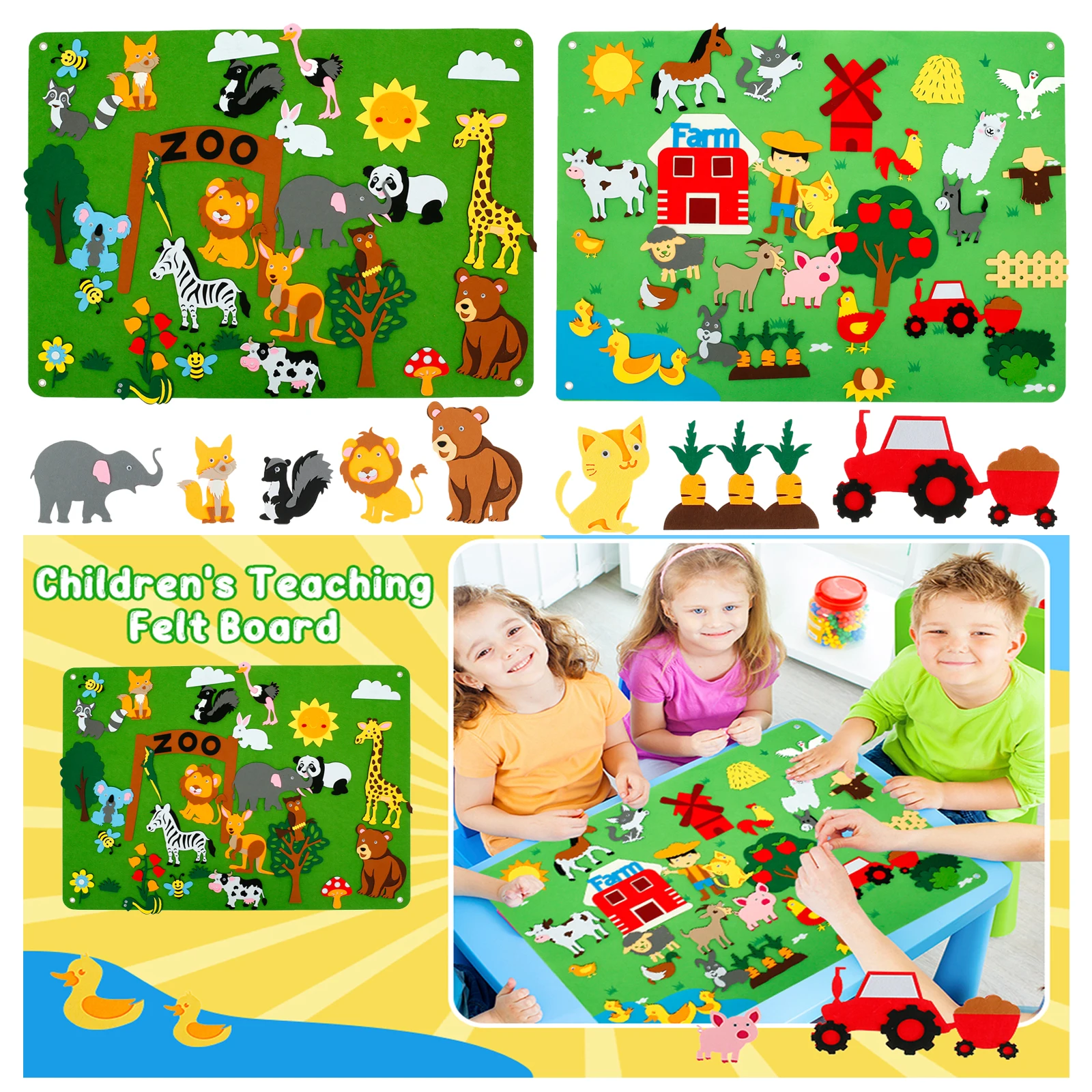 3.5ft Farm Animal Felt Board Story Set Wczesne dzieciństwo Nauczanie Interaktywna zabawa Felt Board Wiszące zabawki Prezenty świąteczne dla dzieci