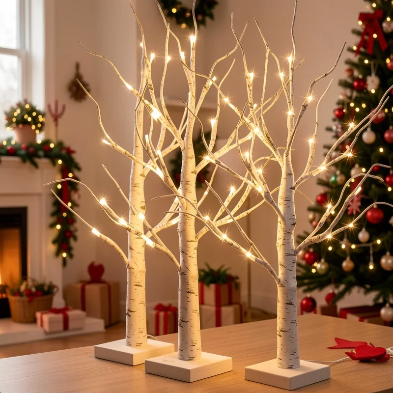 1/2Pcs 24 LED Birch Tree Lights Lighted Birch Tree 18in Decor Tabletop,Christmas, Halloween, Living Room, Party , Thanksgiving