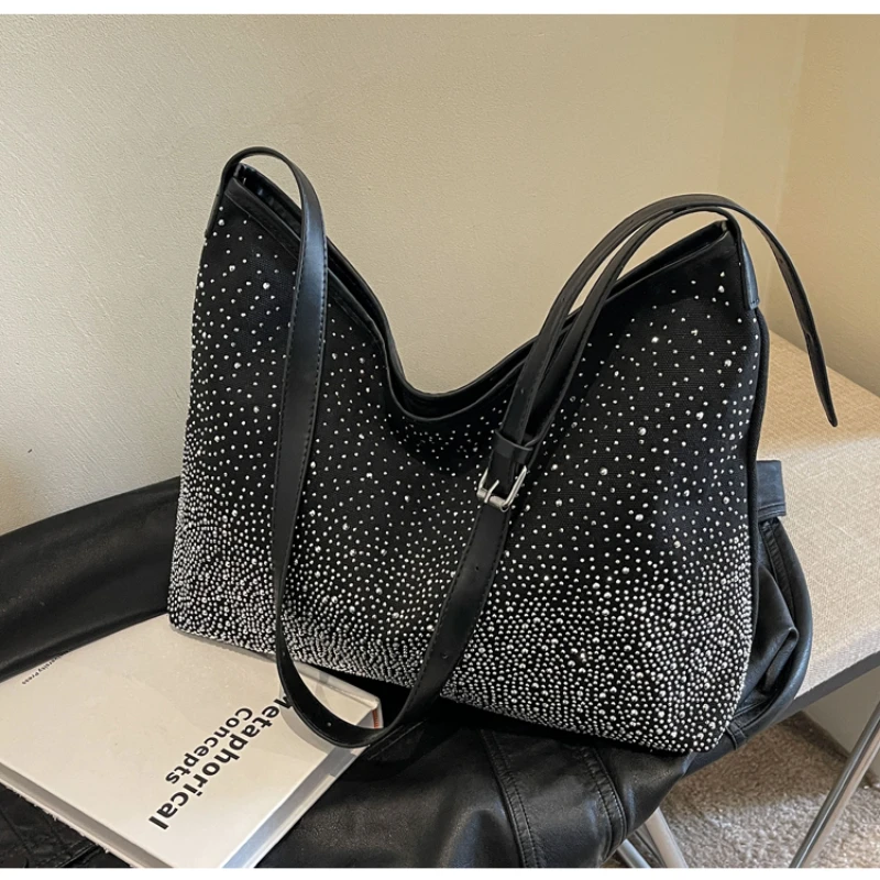 Canvas Shoulder Bags Casual Solid Zipper Diamonds Women‘s Bags Hot Sale 2024 Cusual Tote High Quality Bolso De Mano De Mujer