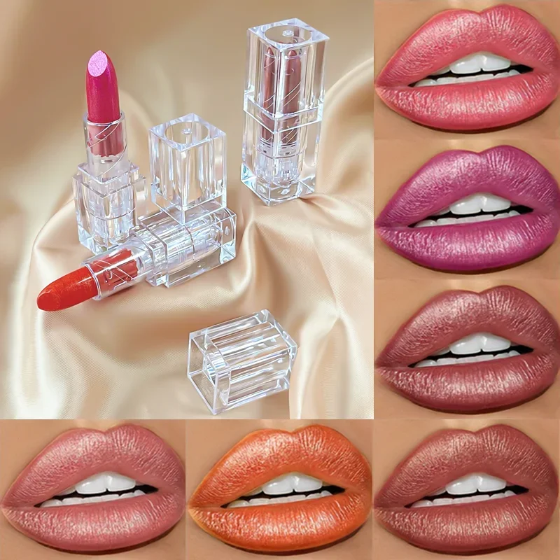 

6 Colors Gloss Sexy Beauty Glitter Lipstick Diamond Pearlescent Lipstick Black Lip Gloss Women Lips Makeup Cosmetic