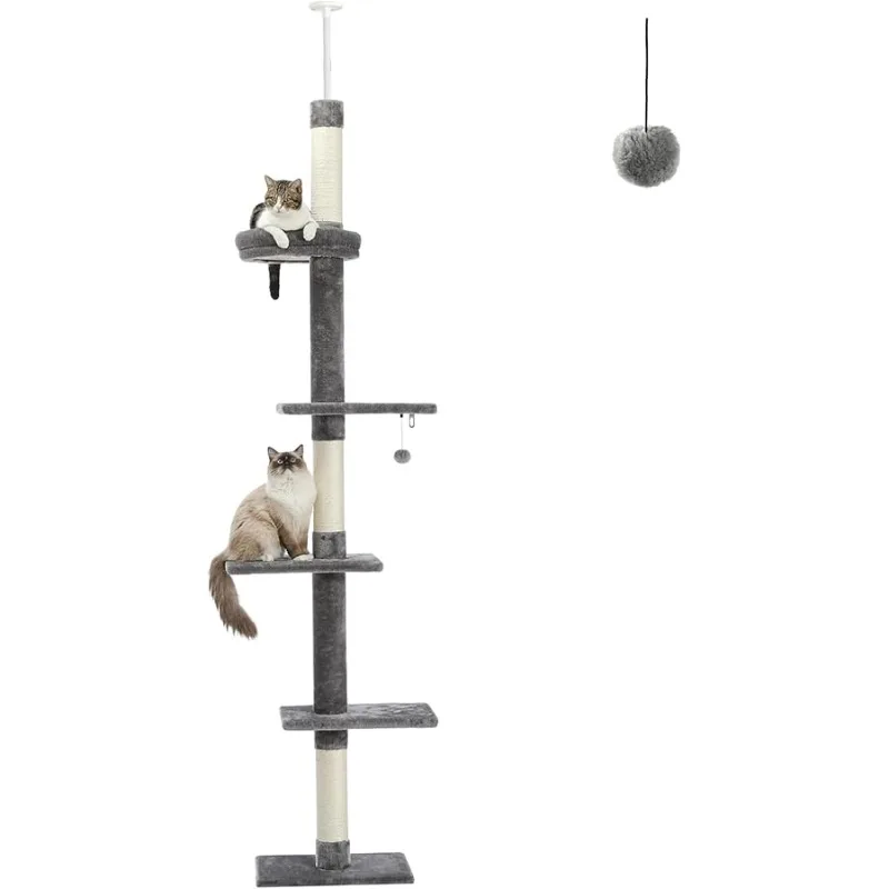 

PETEPELA Floor to Ceiling Cat Tree, Cat Tower 5-Tier Height(95-107 Inches) Adjustable, Tall Cat Climbing Tree Featuring with Scr