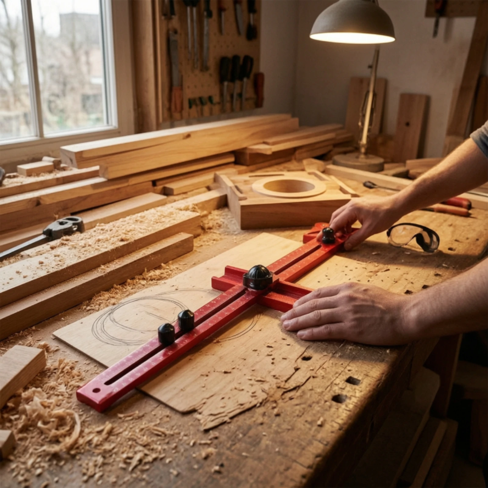 Router Circle Cutting Jig Adjustable Woodworking Jig with Guide Rail Tool Precision Multifunctional for Woodworkers, Workshops