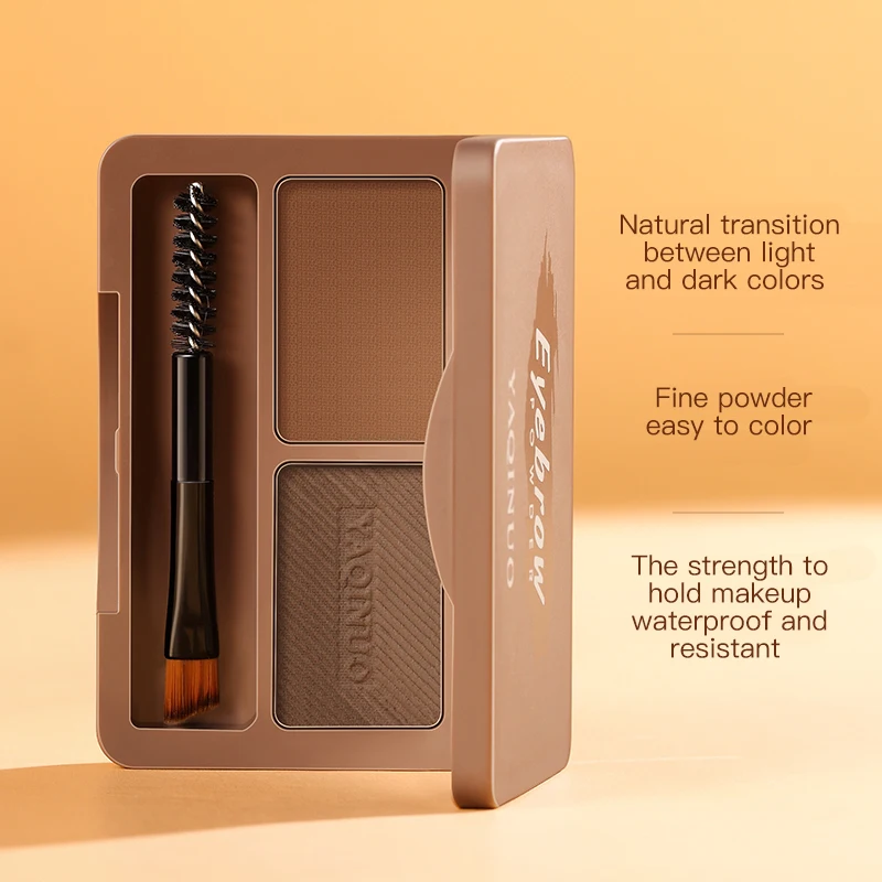 2 Colors Eyebrow Powder Palette with Brush Waterproof Sweat Resistant Brow Enhancers Nose Shadow Contour Powder Makeup Cosmetics