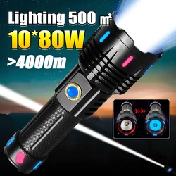 High Power Led Flashlights 18650 Fluorescence World's More Powerful Flashlight 4000m Rechargeable XHP360 Tactical Lanterns