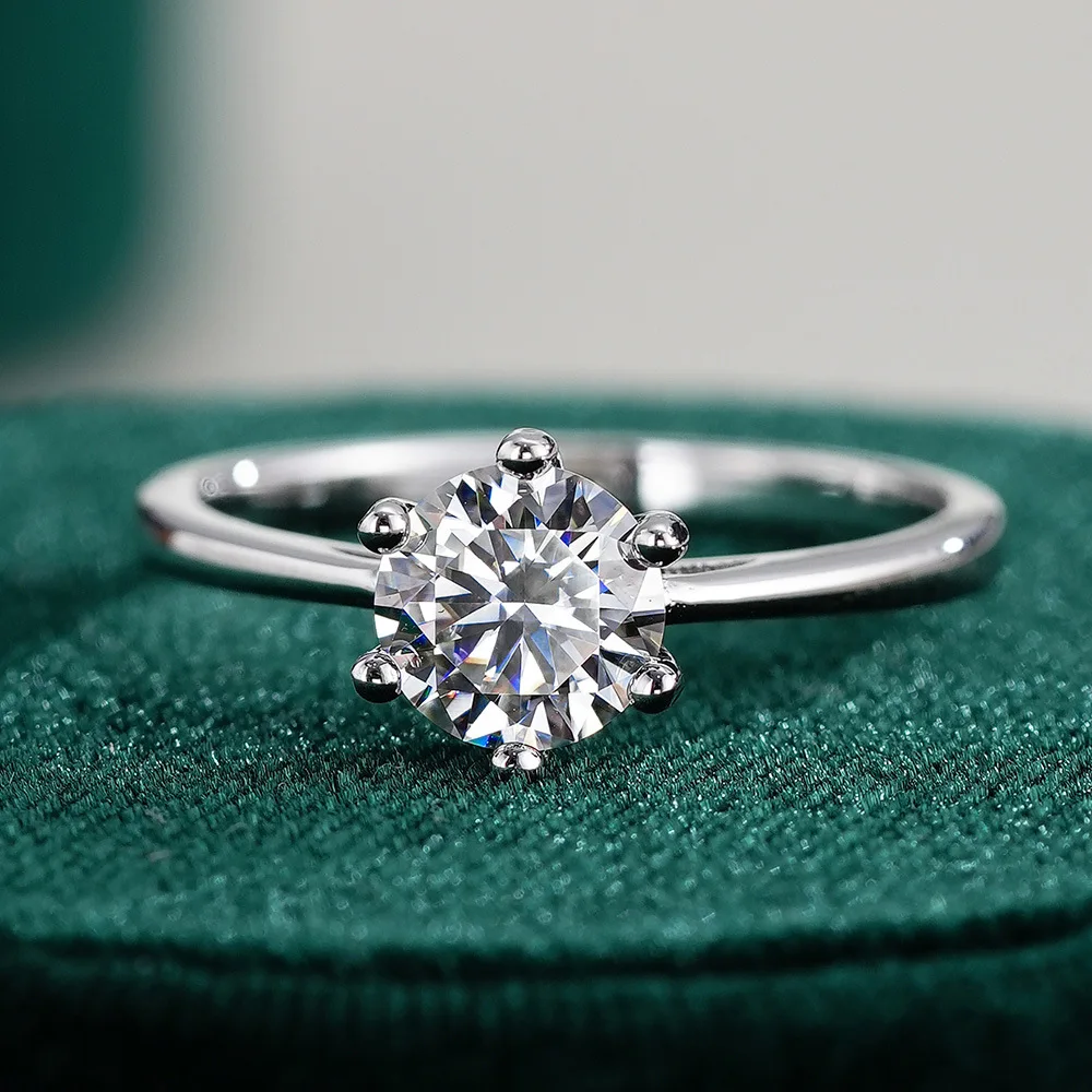 

925 Sterling Silver 0.5/1/2/3CT Round Cut Moissanite Engagement Ring for Women, Classic 6-Prong Solitaire Moissanite Wedding