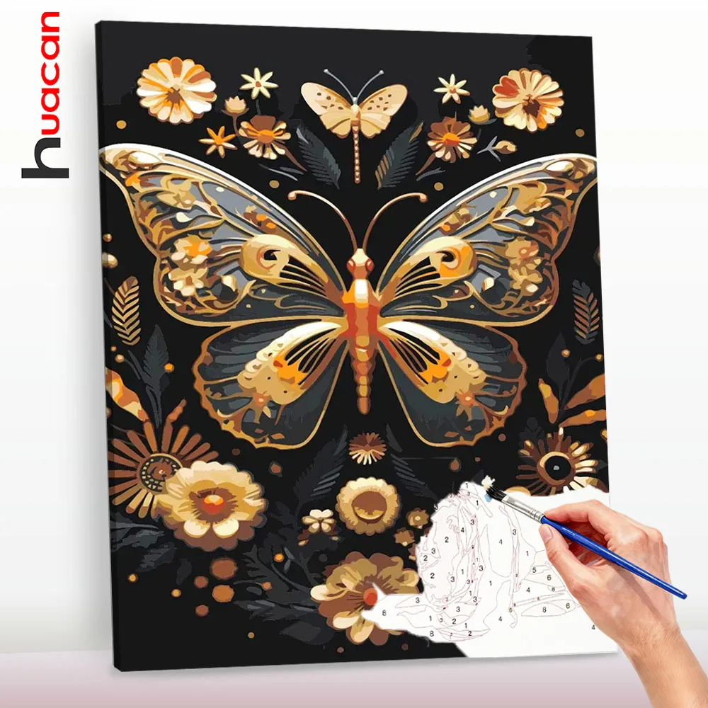 Huacan Malen nach Zahlen für Erwachsene Schmetterling Gänseblümchen Heimdekoration Malen nach Zahlen Tier Blumen Bild Kunst ﻿ ﻿