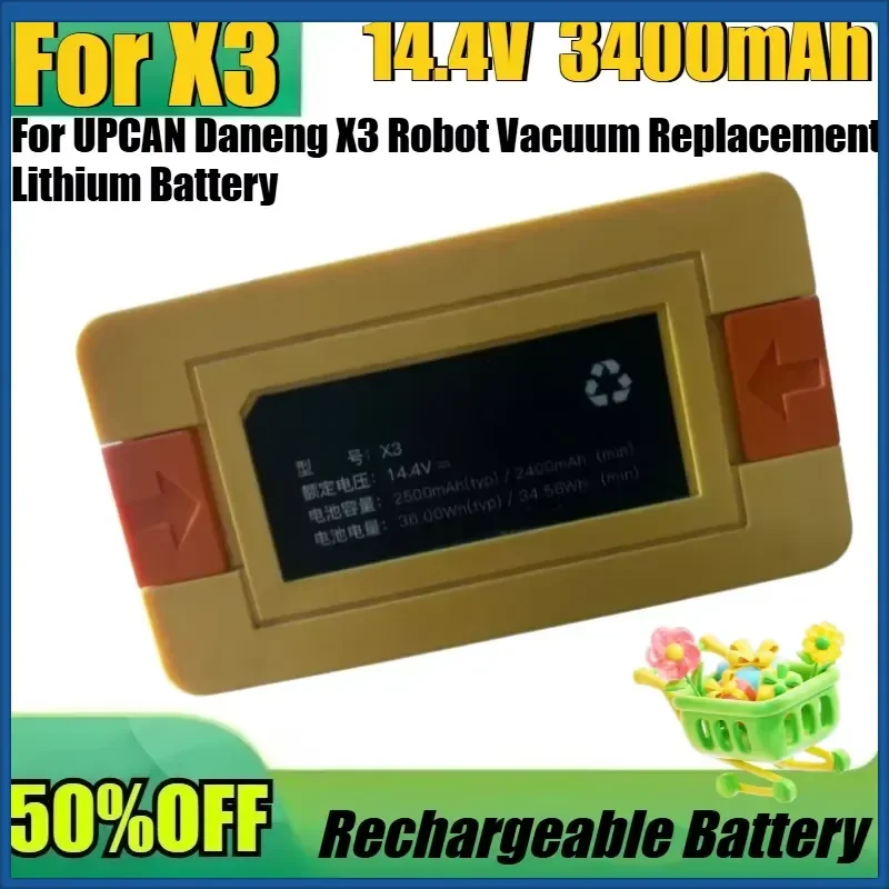 

New 14.4V 3400mAh Battery for UPCAN Daneng X3 Robot Vacuum Replacement Lithium Battery Accessory