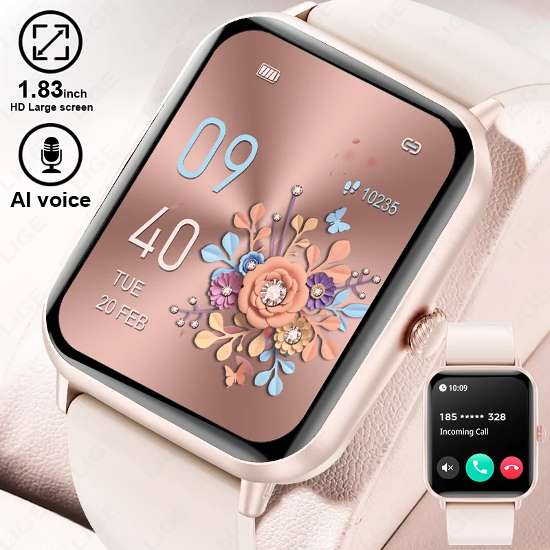 LIGE New Smart Watch Women Full Touch Screen Sport Fitness Watches IP68 Waterproof Bluetooth Call Smartwatch Men for Android iOS