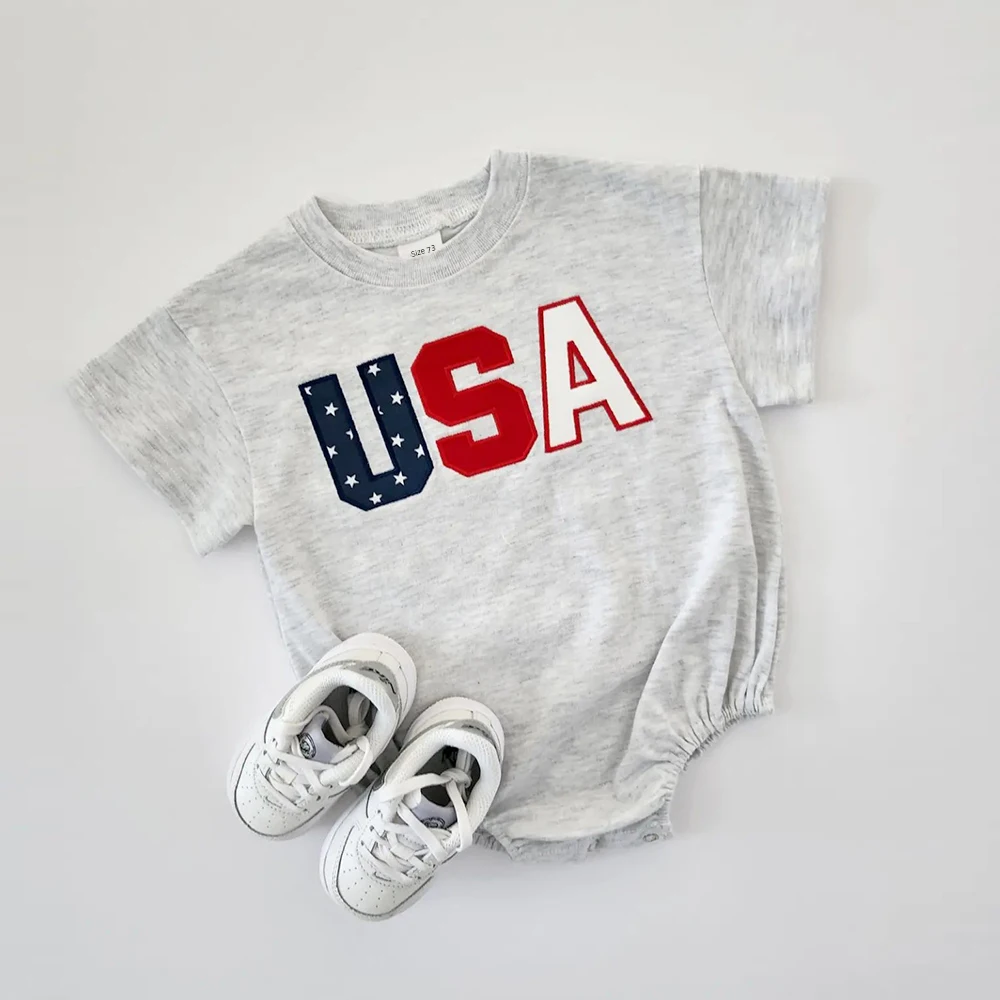 Infant Baby Boys Girls Clothes Newborn Baby Rompers USA Letter  Clothing   Printing Kids Jumpsuit Boys Clothes Set Summer