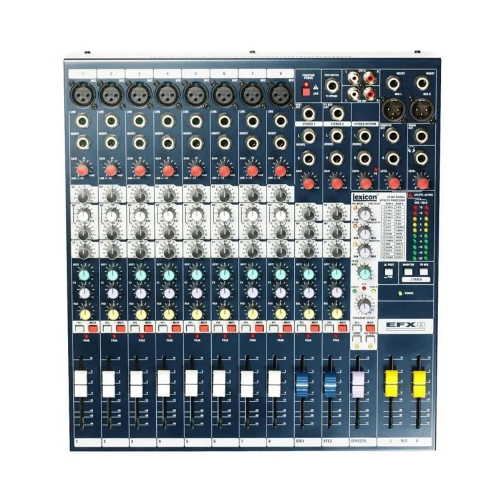 EFX8 Professional 8-Channel USB Audio Mixer DJ Controller with 48V Phantom Power for Live Broadcast and Karaoke