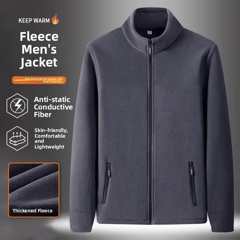Double-Sided Fleece Zip-Up Hoodie Casual Workwear for Men Autumn Winter Construction Site Resistant to Dirt And Stains