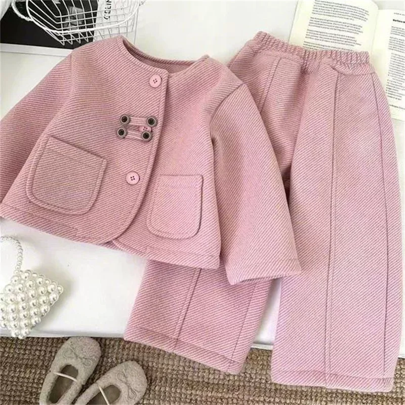 2026 Autumn Girls Sets Children's Clothes Suit Spring Long Sleeve Coat Pants 2 Pcs Kids Fashion Loose Outfits Teen Warm Costume