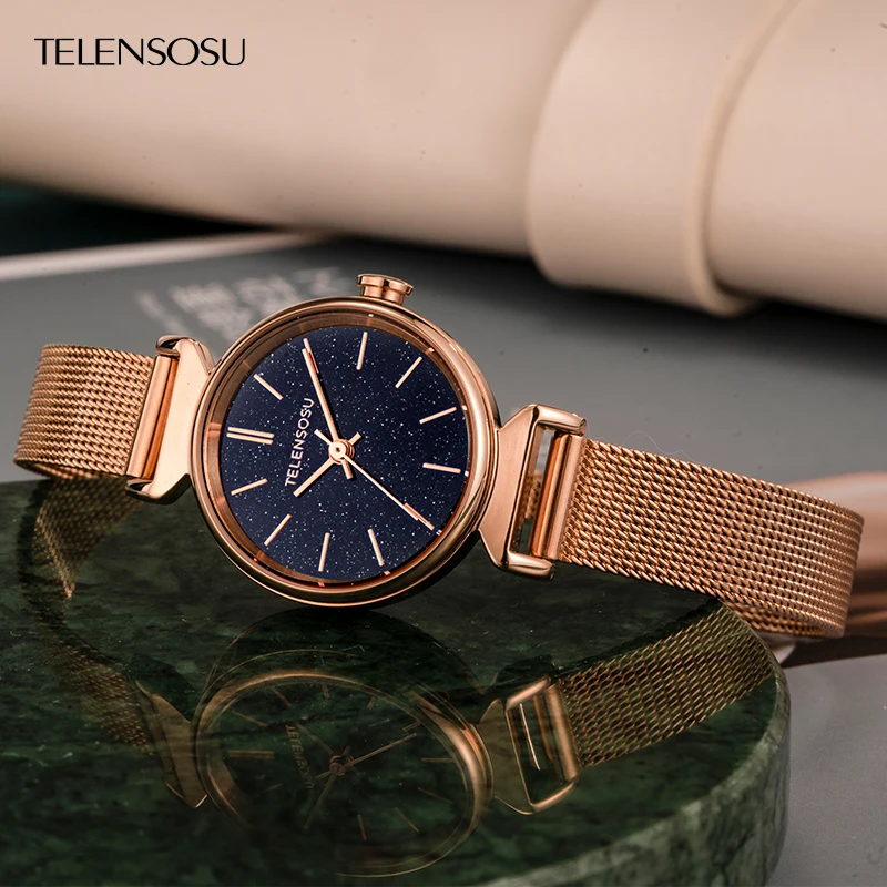 TELENSOSU 2025 new ladies quartz watch luxury full star dial top ladies watch stainless steel watch girlfriend lover gift 8822