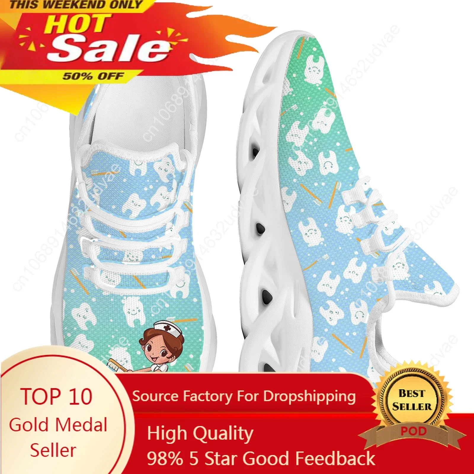 Women Casual Shoes Cute Teeth and Nurse Cartoon Lightweight Mesh Swing Sneakers for Ladies Tennis Sneakers Zapatilla