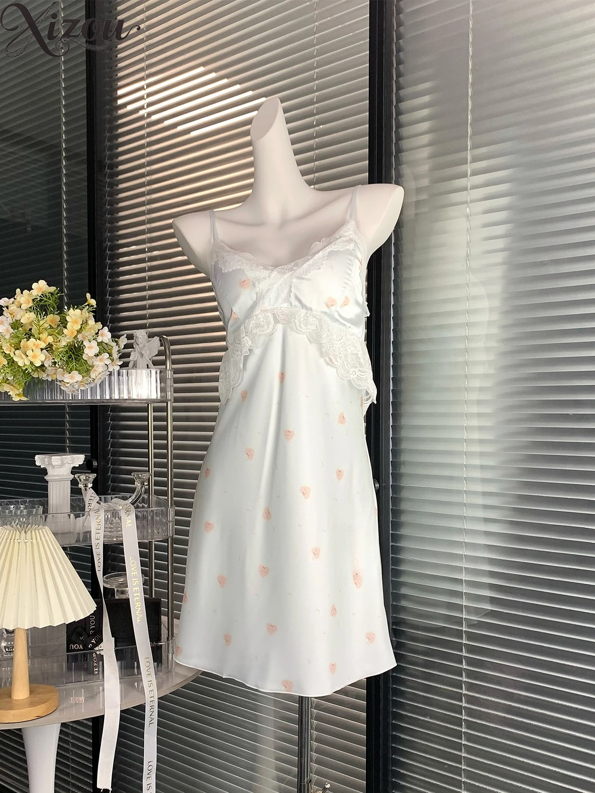 

2025 Summer Dress Sexy Ice Silk Sleep Nightdress Women Suspender Pajamas Comfortable Thin Homewear Indoor Lace Sling Sweet Cute