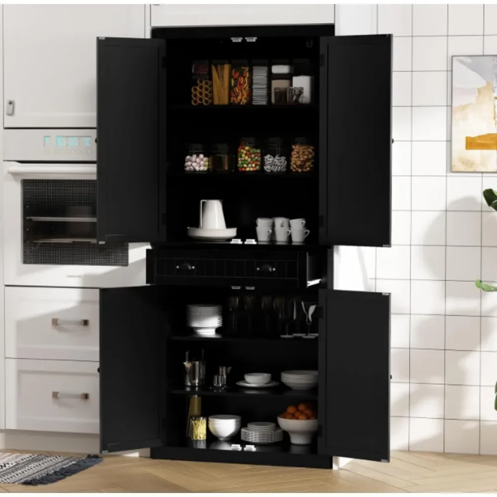 US Kitchen Pantry Storage Cabinet with Drawer and Adjustable Shelves, Pantry Cabinet for Kitchen, Bathroom or Hallway, Black