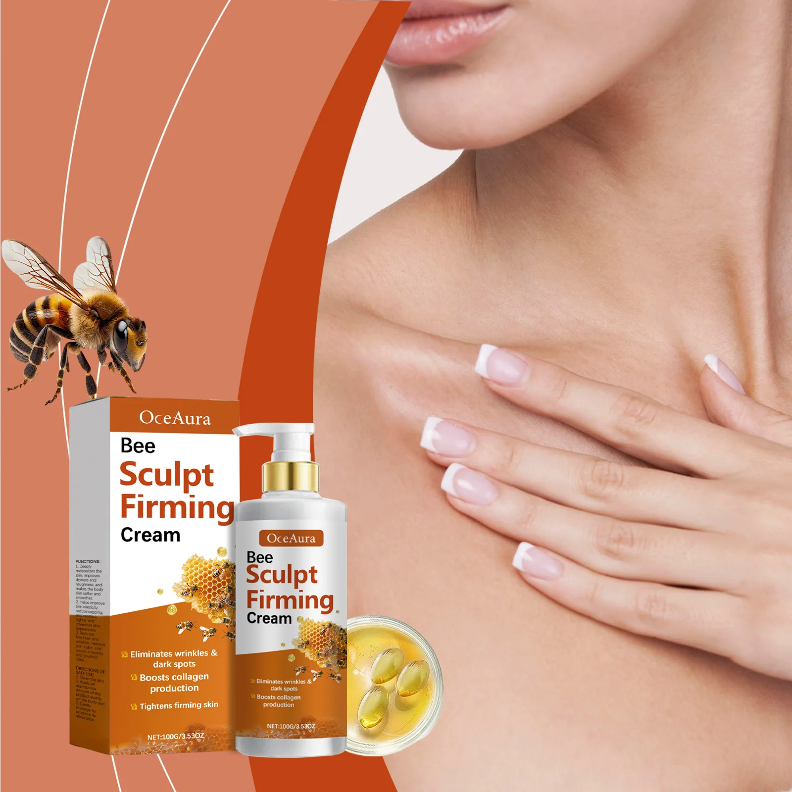 

OceAura Bee Venom Moisture Cream Tighten Skin Firming Anti Cellulite Fat Burning Sculpting Shaping Body Collagen Body Cream 100g