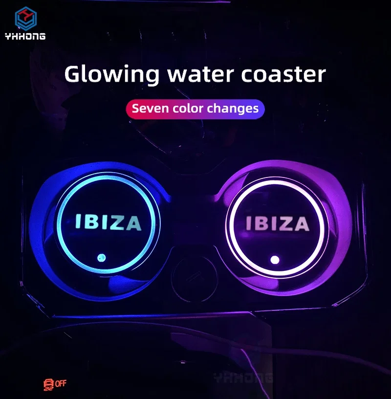 Luminous Car Water Cup Coaster Holder 7 Colorful USB Charging Car Led Atmosphere Light For SEAT IBIZA Auto Accessories
