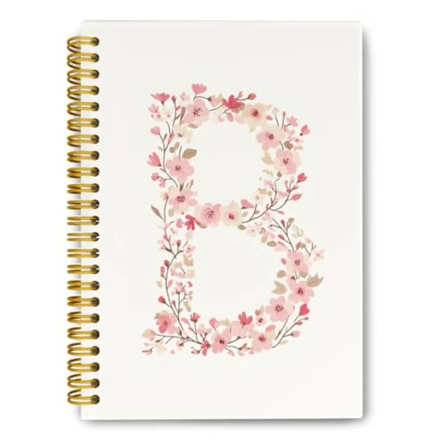 

Pink Cute Spiral Notebook Journal, Preppy Floral Initial Letter B Personalized Journaling Notebooks, Monogrammed Gifts for Wome