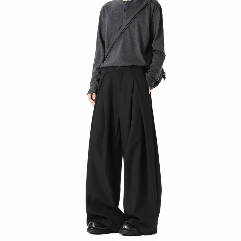 오버사이즈 정장 바지 남성 패션 사회 남성용 블랙 드레스 팬츠 한국식 루즈 와이드 레그 팬츠 남성용 오피스 정장 바지 S-3XL
