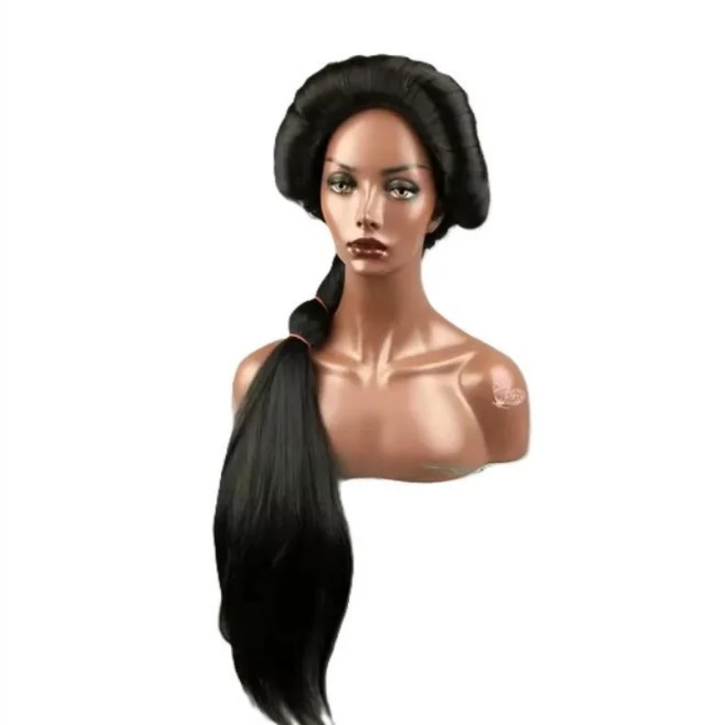Halloween Vrouwen Aladdin Prinses Jasmijn pruik Zwart Lange stijl Gevlochten pruik Rollenspel kostuums Hittebestendig Haar + Pruik Cap