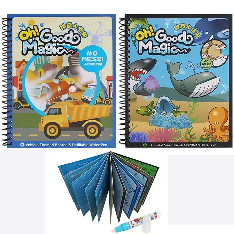 7 tipi di libro da disegno ad acqua magica Libro da colorare per cartoni animati Doodle e penna magica Tavolo da disegno per pittura per giocattoli per bambini Regalo di compleanno