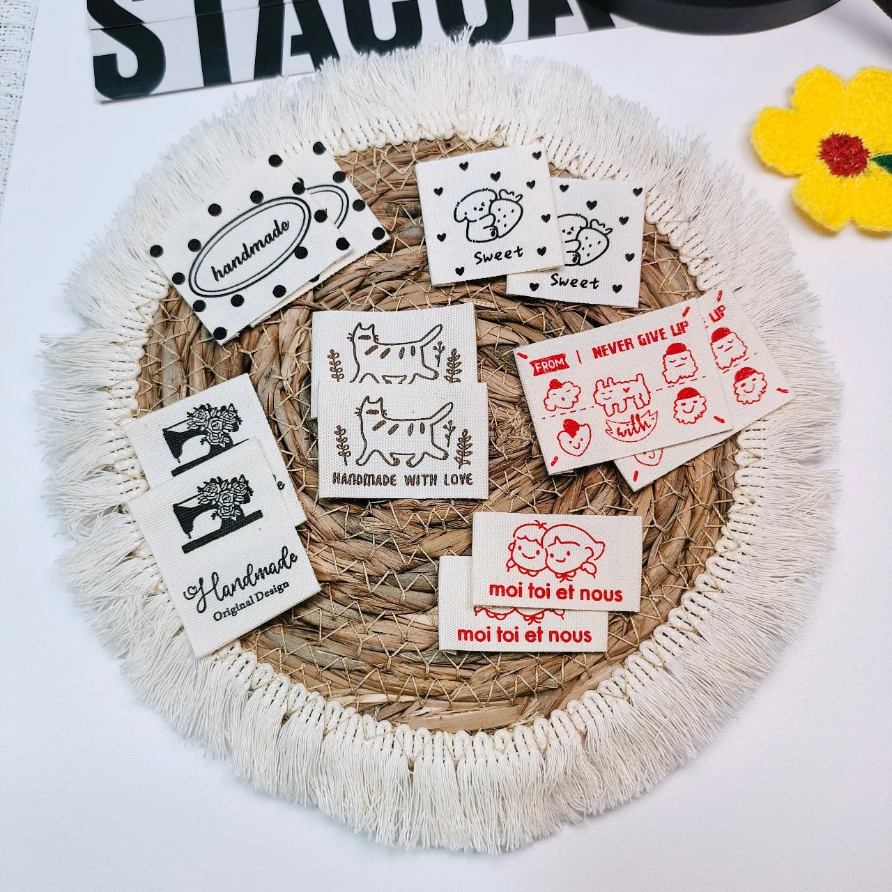 Fabric Cotton Printed labels Soft-touch Handmade labels of Clothes sewing labels Fabric Patches for Garment Sewing Accessories