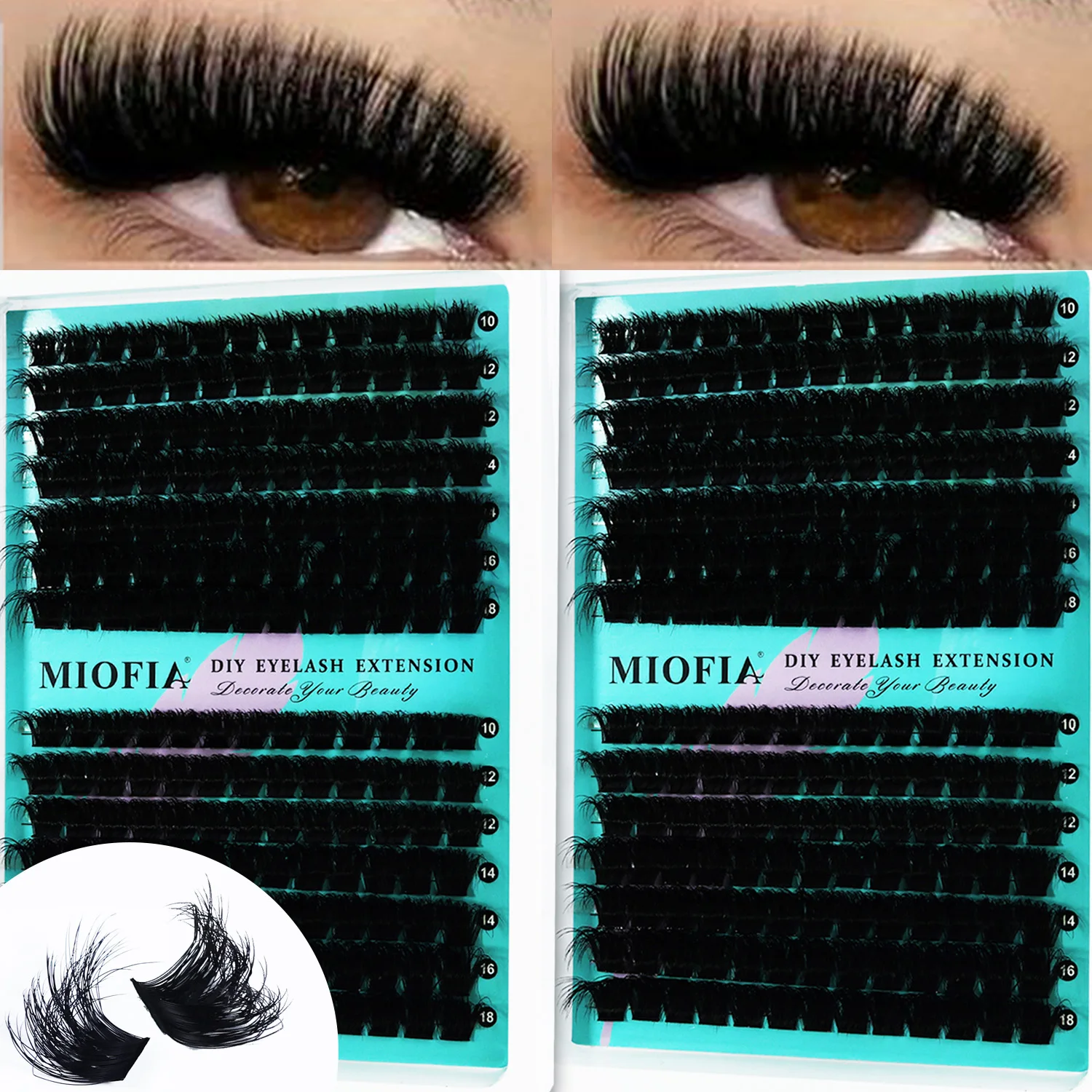 Накладные ресницы MIOFIA 5D Voluminous Thick Cluster Lashes 30D-150D, 10-18 мм, смешанная длина, натуральные, многоразовые, для самостоятельного наращивания.