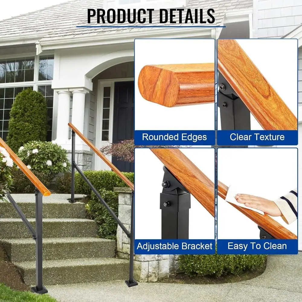 درابزين الخطوات الخارجية، درابزين الدرج الداخلي، درابزين معدني فولاذي خفيف لخطوات الشرفة/الخرسانة/الخشب، 1-6 خطوات، مقلد