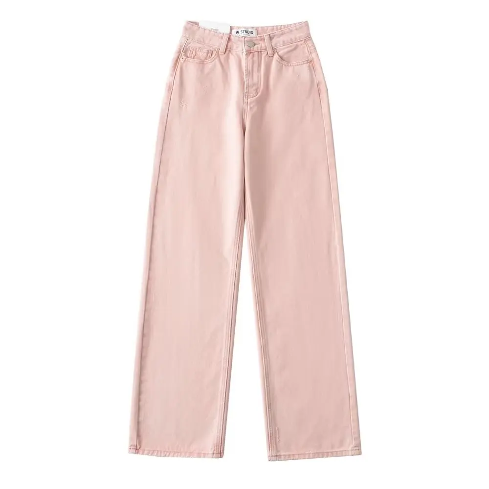 جينز نسائي عالي الخصر مستقيم الساق صيف 2023 تصميم سينسيشن متعدد الاستخدامات متوسط ​​الخصر وواسع الساق متوتر بطول الأرض سراويل...