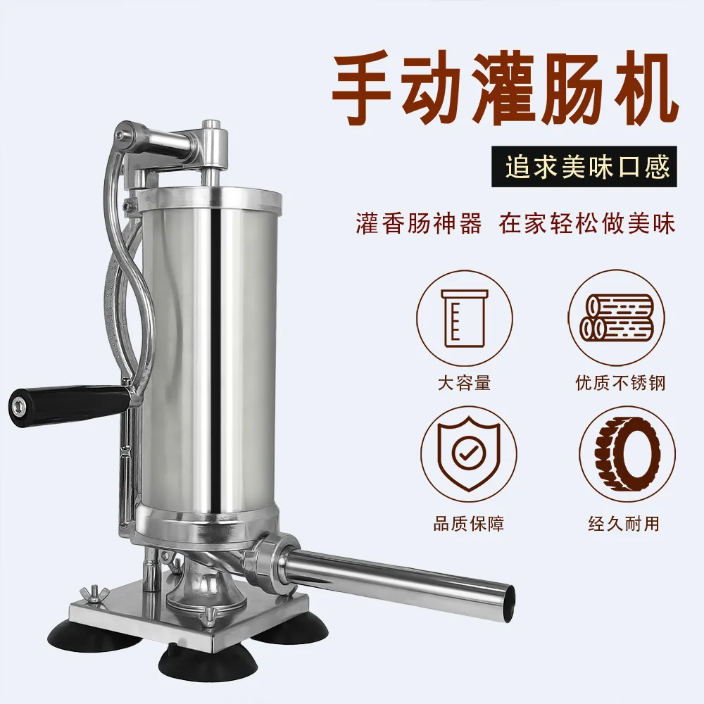3L Manual Sausage Stuffer Stainless Steel Hand Crank Suction Base Meat Filler For Pork Beef Sheep Casing