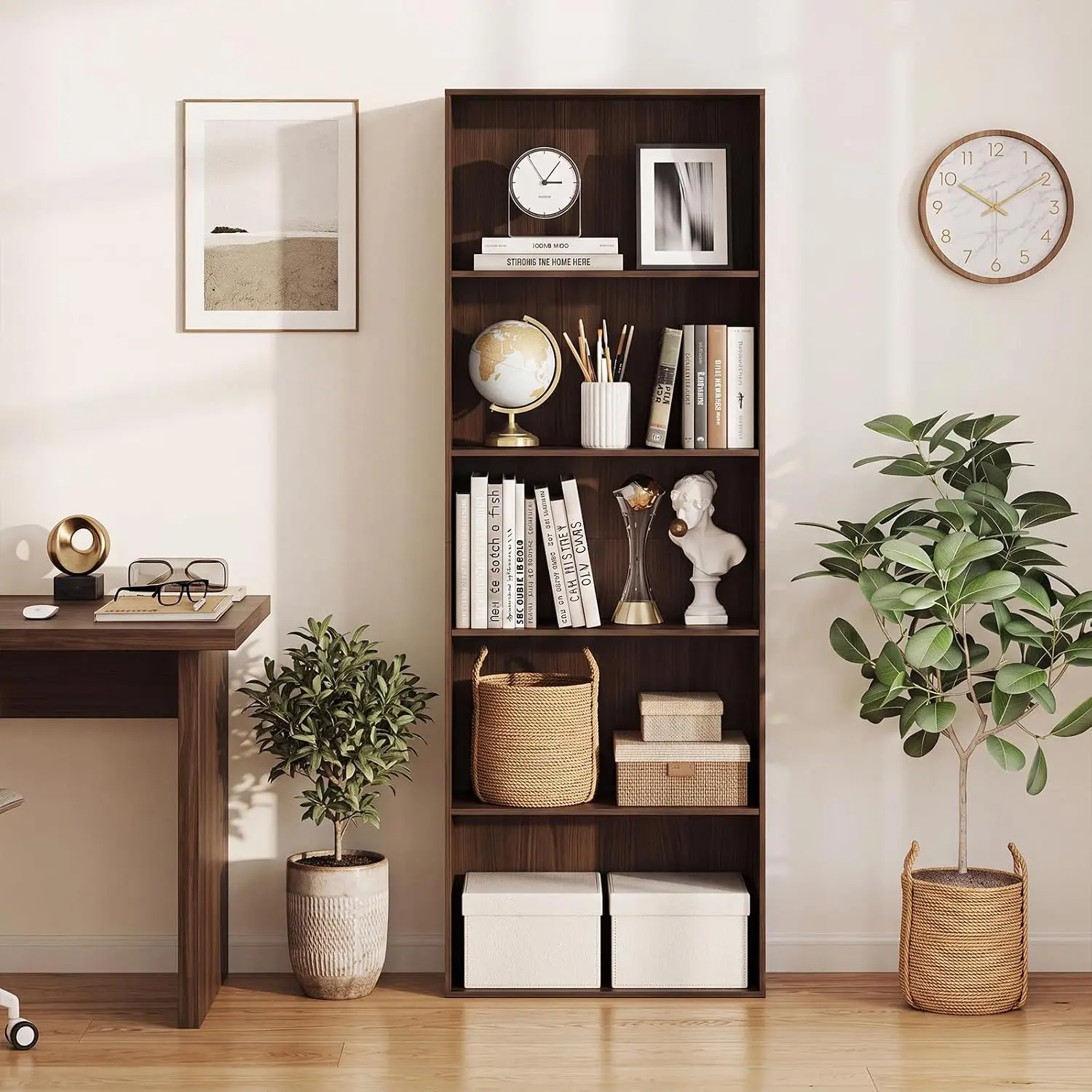 67-inch 5-Tier Freestanding Open Bookshelf Storage Display Rack Home Office, Customized