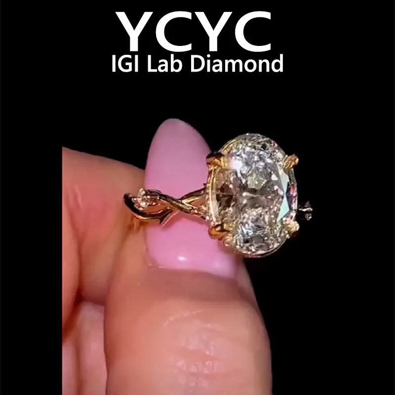 

Luxury Lab Grown Diamond 4Ct Ring Solid14K Yellow Gold Oval Cut Diamond CVD HPHT DEF VS-VVS Wedding engagement Ring