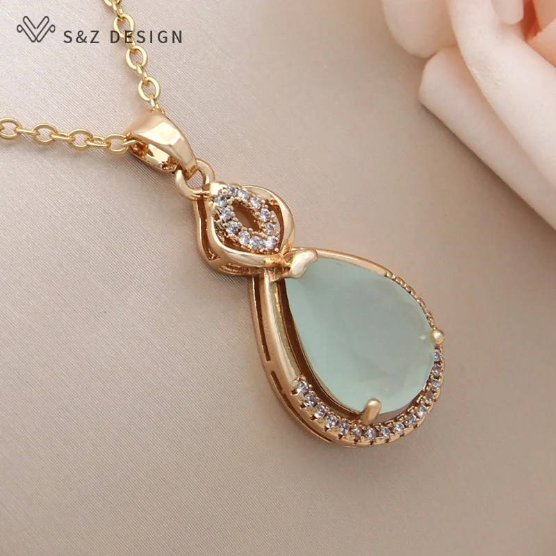 

S&Z DESIGN New Fashion Luxury Water Drop Crystal Pendant Necklace For Women Temperament Cubic Zirconia Jewelry Fine Gift