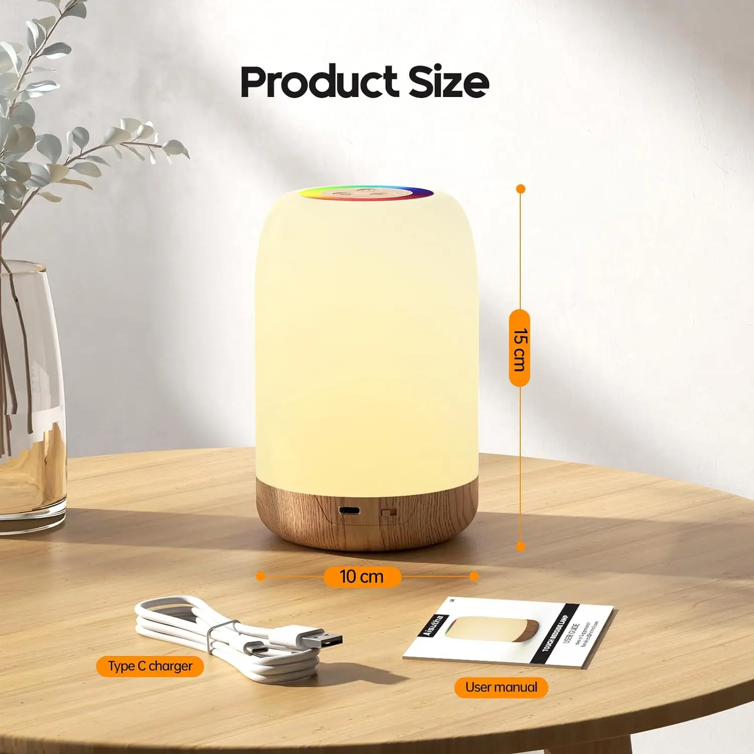 Bedside lamp touch dimmable, 256 RGB and 4 modes, color changing ambient night light, rechargeable desk lamp with timer function