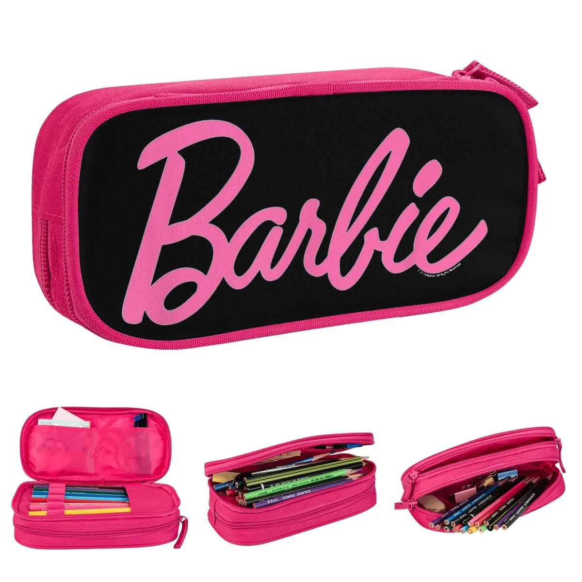 pink barbi lapis case para meninas e meninos barbie lapis pen holder bolsa de grande capacidade material escolar papelaria presentes 01