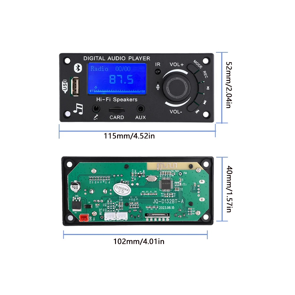 โมดูลถอดรหัสเสียงไร้สาย mp3 Bluetooth 5.0บอร์ดเครื่องเสียงรถยนต์ FM APE FLAC WMA WAV ถอดรหัสพร้อมรีโมทคอนโทรล TF Card พอร์ต USB