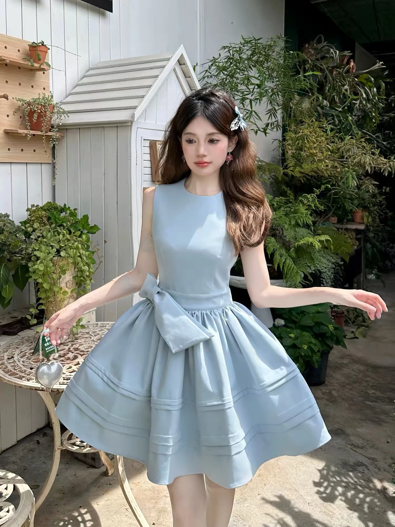 

Elegant Retro Summer A-word Mini Skirt Sweet Big Bow Waist Decorated Princess Dress Women's Daily Commute Tea Party Short Skirt