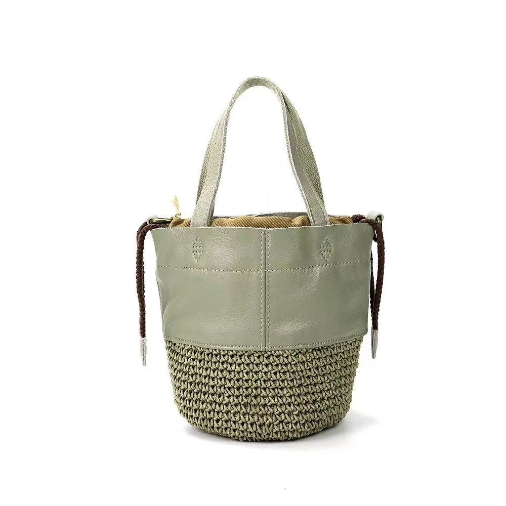 Genuine Leather Handmade Wax Rope Woven Women\'s Bag First Layer Cowhide Single Shoulder Messenger Small Bag Portable Bucket Bag