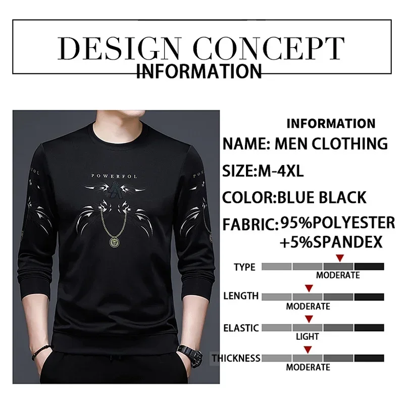 BROWON Fashion Black T Shirt Men 2024 Autumn Long Tops Long Sleeve T Shirt Mens Casual Regular Fit O-neck Men Clothing