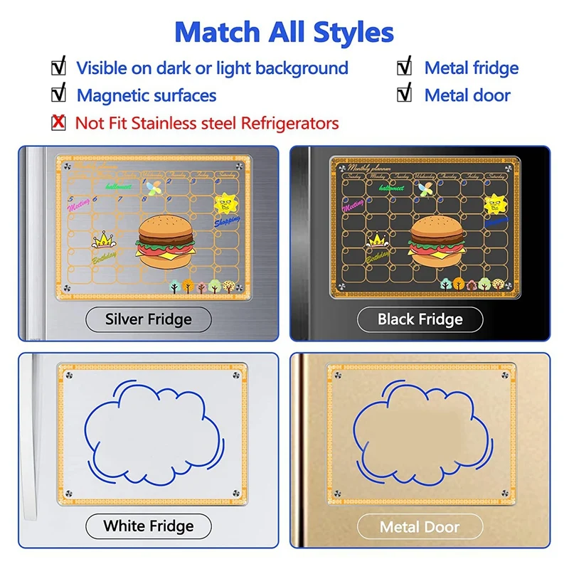 Transparent Monthly Calendar Board For Fridge, 2Pack 15.7X11.8 Inch Clear Calendar Planner Board For Refrigerator