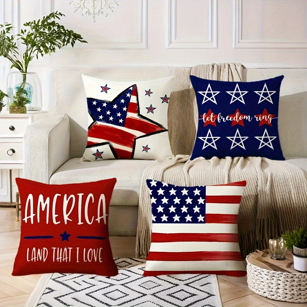Patriotic American Flag Pillow Covers, USA Star Stripes Decorative Throw Pillow Cases, 4th of July Home Decor Cushion Covers