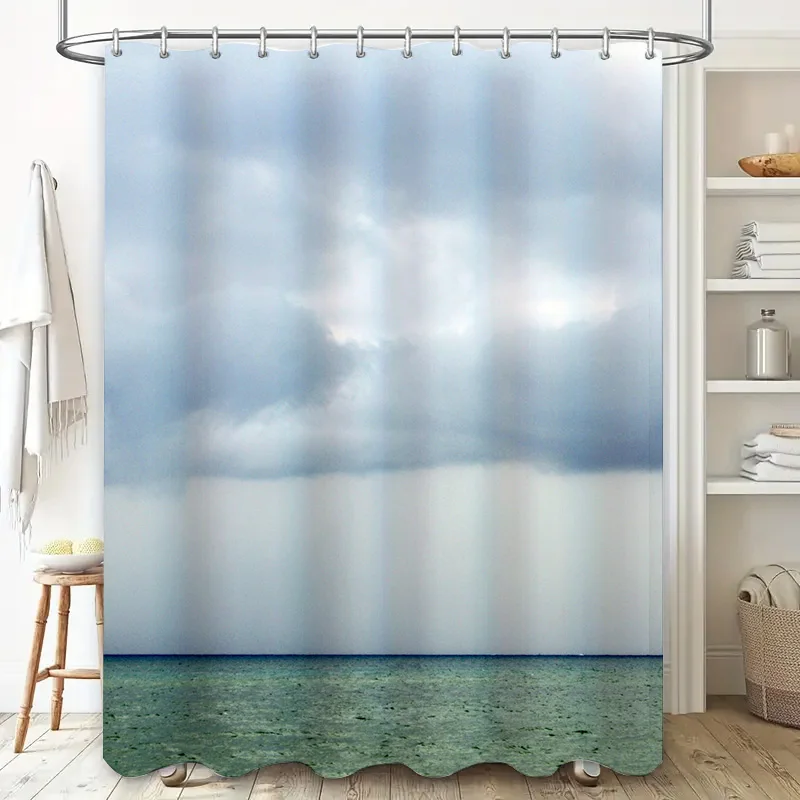 Shower Curtain Waterfall Sky Clouds Bathroom Decor Modern Waterproof Fabric Shower Curtains 180x240cm Home Decor Blue Green Ocea