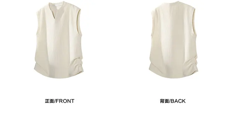 Herren V-Ausschnitt Stehkragen Ärmelloses Tanktop aus Waffelstrukturierter Stoff Locker Sitzend Atmungsaktiv Lässige Alltagsweste Pullover – Detail 7
