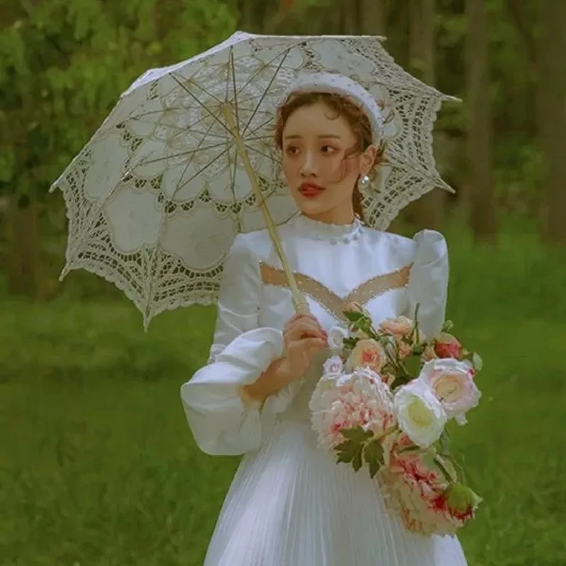 French wedding photography props location street photography travel photography bride wedding embroidery lace umbrella sun umbre