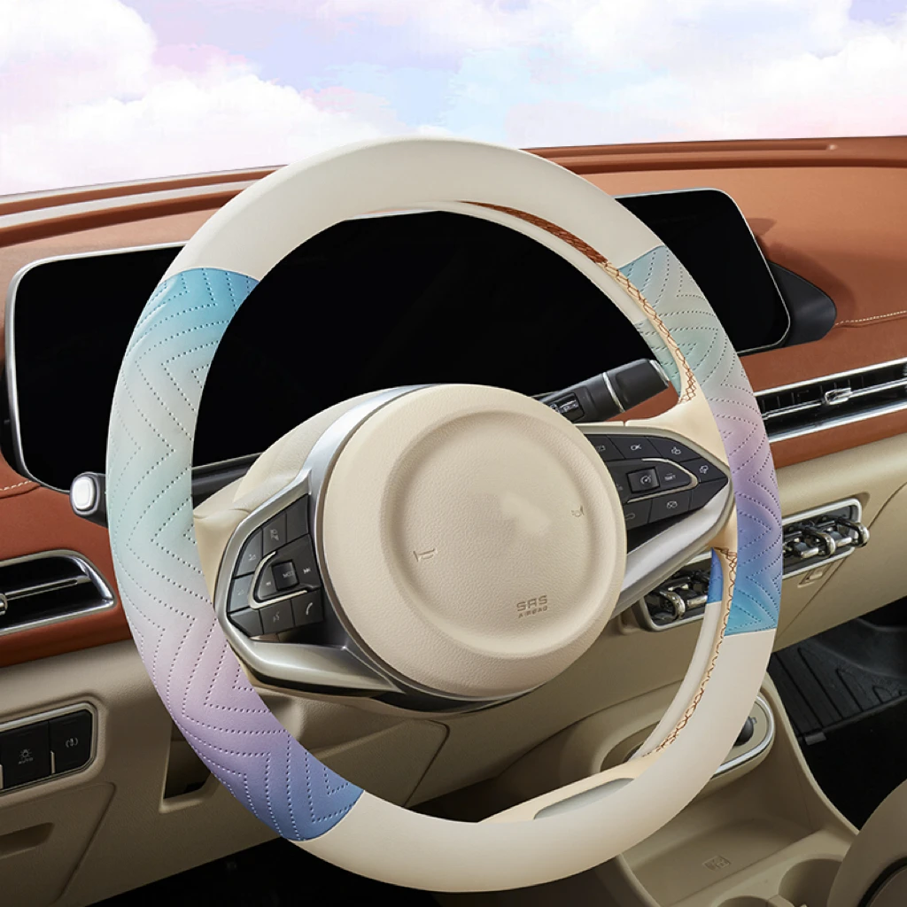 غطاء عجلة القيادة متدرج قزحي الألوان - جلد PU متين وناعم، حرفية ممتازة، استخدام لجميع المواسم - يناسب 14.5-15 بوصة #1